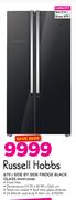 Russell Hobbs 670Ltr Side By Side Fridge Black Glass RHFR720MB