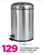 Mainstays 12Ltr Stainless Steel Dome Pedal Bin