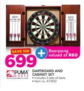 Puma Darts Dartboard And Cabinet Set With Beerpong