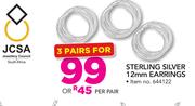JCSA Sterling Silver 12m Earrings-Per Pair