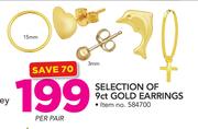 JCSA Selection Of 9Ct Gold Earrings-Per Pair