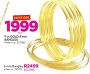 JCSA 9Ct Gold 6mm Bangles-Each