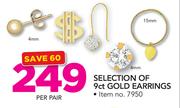 JCSA Selection Of 9Ct Gold Earrings-Per Pair