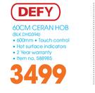 Defy 60cm Ceran Hob BLK DHD394