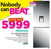 Hisense 420Ltr Bottom Freezer Fridge 420BMI-WD