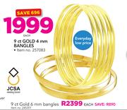 JCSA 9CT Gold 4mm Bangles-Each
