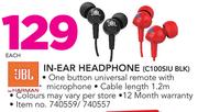 JBL In-Ear Headphone C100SIU BLK-Each
