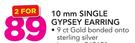 10mm Single Gypsey Earring-For 2