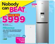 Hisense 340Ltr Bottom Freezer Fridge Inox H340BI-WD With Free Hisense White Bar Fridge