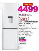 Defy 328Ltr Bottom Freezer Fridge (Metallic) DAC 517