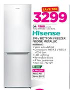 Hisense 299Ltr Bottom Freezer Fridge (Metallic) H299BME