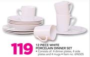12 Piece White Porcelain Dinner Set