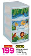 Addis 3 Draw safari Slimline Storage Unit-Each