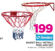 Sondico Basket Ball/Netball Ring & Net-Each