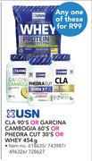 USN Cla 90's Or Garcina Cambogia 60's Or Phedra Cut 30's Or Whey-454g