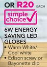 Simple Choice 6W Energy Saving LED Globes-Each
