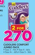 Cuddlers Comfort Jumbo Pack(Size 3-70m, Size 4-66's, Size 4+ -60's, Size 5-56's Pack)-For 2