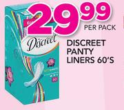 Discreet Panty Liners-60's Per Pack