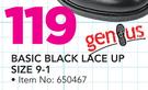 Genius Basic Black Lace Up Size 9-1