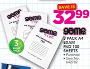 Game 3 Pack A4 Exam Pad 100 Sheets(Punched)