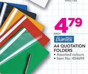 Bantex A4 Quotation Folders In Assorted Colours-Each