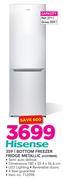 Hisense 359Ltr Bottom Freezer Fridge Metallic H359BME