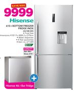 Hisense 610Ltr Bottom Freezer Fridge INOX H610BI-WD With Hisense 46Ltr Bar Fridge