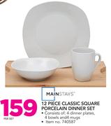 Mainstays 12 Piece Classic Sqaure Porcelain Dinner Set-Per Set