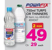 Powafix Turps Or Thinners-750ml Each