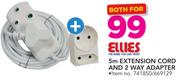 Ellies 5m Extension Cord & 2 Way Adapter