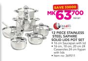Tissolli 12 Piece Stainless Steel Saphire Solid Lids Pot Set-Per Set