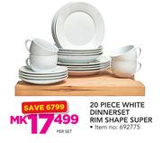 20 Piece White Dinner Set Rim Shape Super-Per Set