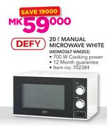 Defy 20Ltr Manual Microwave White MDM0367 WM203