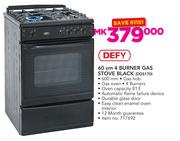 Defy 60cm 4 Burner Gas Stove Black DGS170