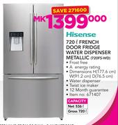 Hisense 720Ltr French Door Fridge Water Dispenser Metallic 720FS-WD