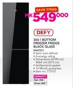 Defy 365Ltr Bottom Freezer Fridge Black Glass DAC551