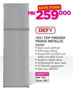 Defy 183Ltr Top Freezer Fridge Metallic D220D
