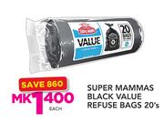 Super Mammas Black Value Refuse Bags-20's Each