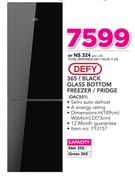 Defy 365Ltr Black Glass Bottom Freezer/Fridge DAC551