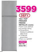 Defy 183Ltr Top Freezer Fridge Metallic D220D
