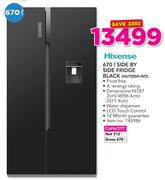 Hisense 670Ltr Side By Side Fridge Black H670SMI-WD