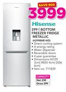 Hisense 299Ltr Bottom Freezer Fridge Metallic H299BME-WD