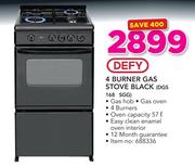 Defy 4 Burner Gas Stove Black DGS 168 SGG