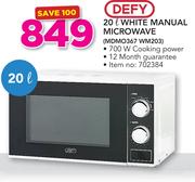 Defy 20Ltr White Manual Microwave MDMO367 WM203