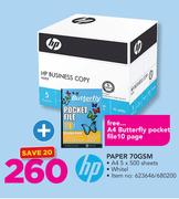 HP White Paper 70GSM(5x500 Sheets) With Free A4 Butterfly Pocket File10 Page