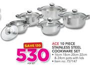Ace 10 Piece Stainless Steel Cookware Set