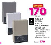 Sheraton Double Fitted 3 Piece Polycotton Sheet Set Including 2 Matching Pillowcases