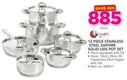 Tissolli 12 Piece Stainless Steel Saphire Solid Lids Pot Set