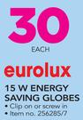 Eurolux 15W Energy Saving Globes-Each