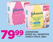 Johnsons Wipes All Sensitive Over 4 Pack 288's-Each